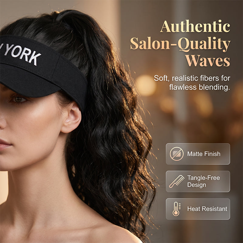 🥳2026 HOT SALE🥳💞50K+ SOLD!👒💨 50% OFF! 2‑in‑1 Visor Hat with Ponytail Wig – Instant wavy hair + sun protection. Open‑top keeps you cool. No more bad hair days! 🌞✨