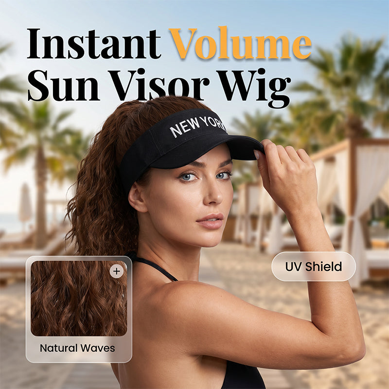 🥳2026 HOT SALE🥳💞50K+ SOLD!👒💨 50% OFF! 2‑in‑1 Visor Hat with Ponytail Wig – Instant wavy hair + sun protection. Open‑top keeps you cool. No more bad hair days! 🌞✨