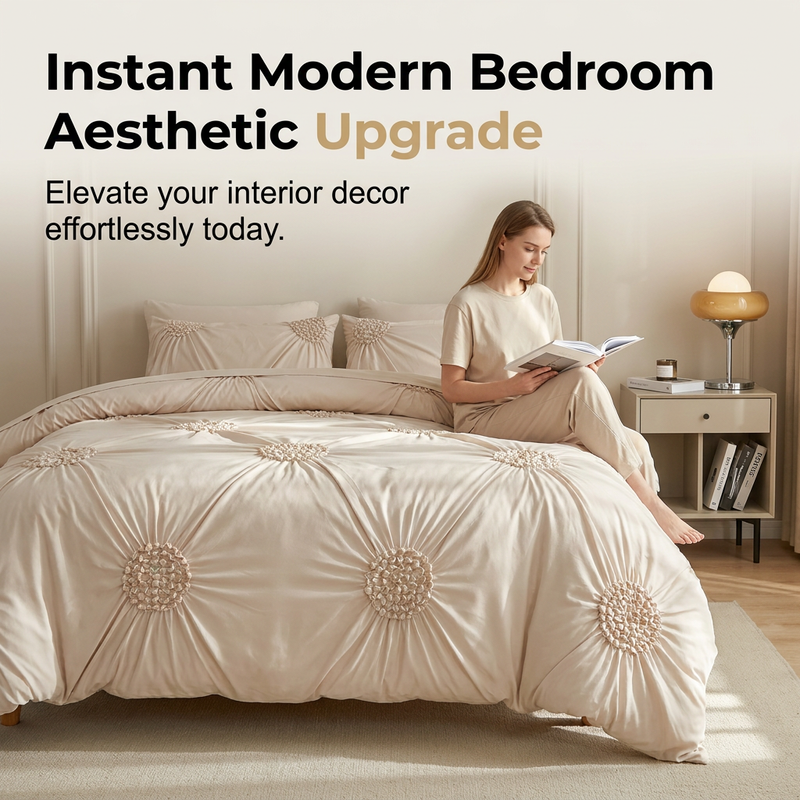 🥳2026 HOT SALE🥳💞50K+ SOLD!💤🌙 50% OFF! Elegant Tufted Floral Pinch Pleat Duvet Cover Set – Premium soft & breathable blend, timeless khaki tone. 35K+ sold – create your dream bedroom today! 🛏️✨