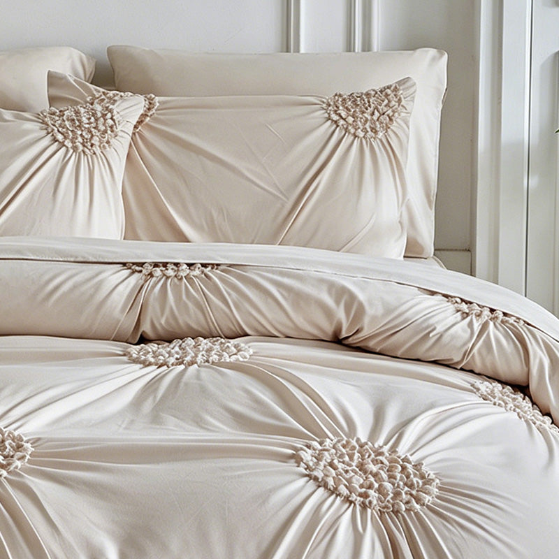 🥳2026 HOT SALE🥳💞50K+ SOLD!💤🌙 50% OFF! Elegant Tufted Floral Pinch Pleat Duvet Cover Set – Premium soft & breathable blend, timeless khaki tone. 35K+ sold – create your dream bedroom today! 🛏️✨
