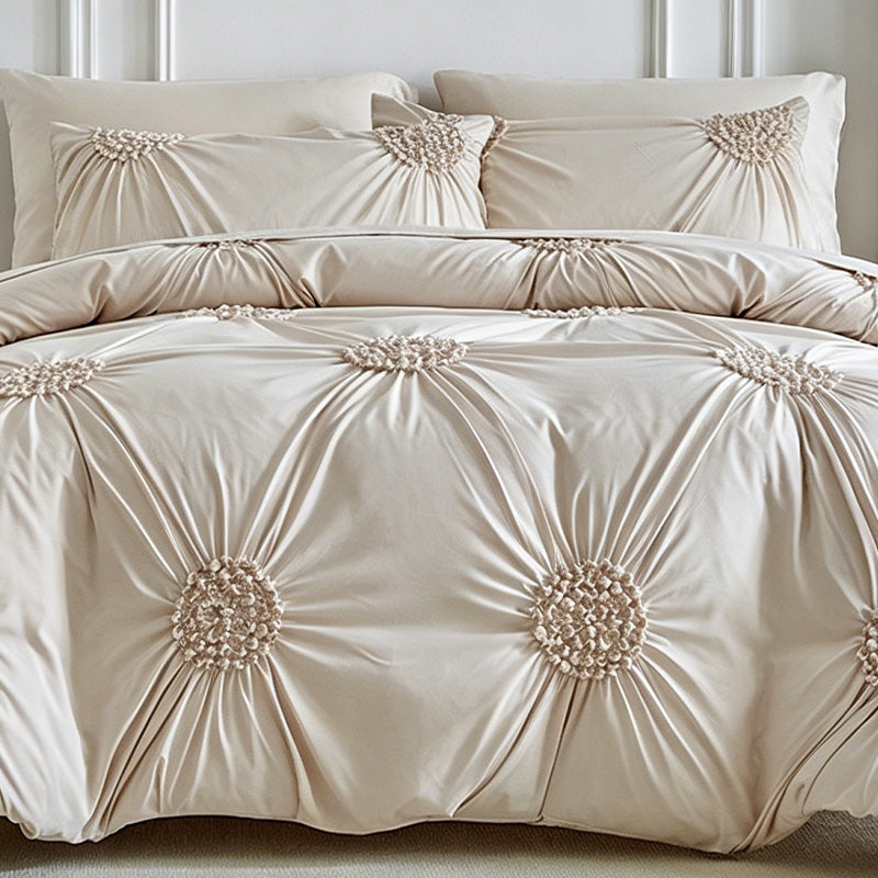 🥳2026 HOT SALE🥳💞50K+ SOLD!💤🌙 50% OFF! Elegant Tufted Floral Pinch Pleat Duvet Cover Set – Premium soft & breathable blend, timeless khaki tone. 35K+ sold – create your dream bedroom today! 🛏️✨
