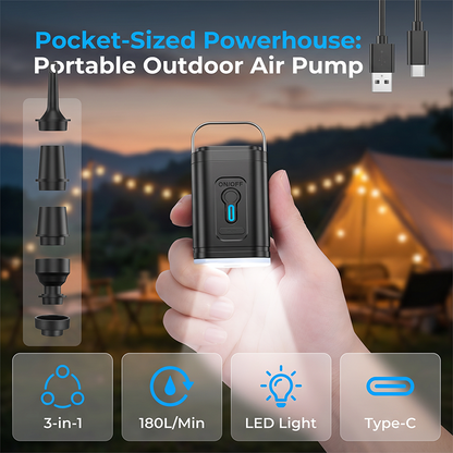 🥳2026 HOT SALE🥳💞50K+ SOLD!⛺🔋 50% OFF! Portable Outdoor Air Pump – Fits in your pocket, inflates mattresses, pools & tents. 5 nozzles, Type‑C fast charge. Adventure ready! 🏄✨