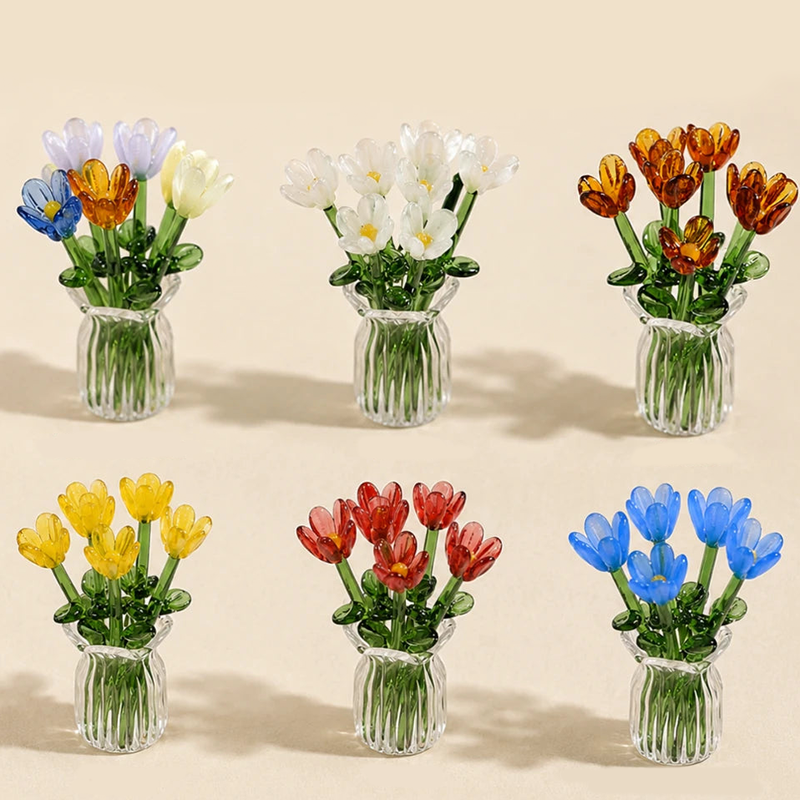 🥳2026 HOT SALE🥳💞50K+ SOLD! 🎁✨ 50% OFF! Mini Glass Bouquet – 6cm tall, 7 glass flowers + vase, never withers. Elegant gift for home & office! 🏠💚