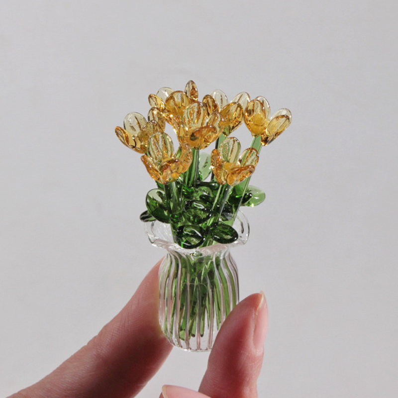 🥳2026 HOT SALE🥳💞50K+ SOLD! 🎁✨ 50% OFF! Mini Glass Bouquet – 6cm tall, 7 glass flowers + vase, never withers. Elegant gift for home & office! 🏠💚