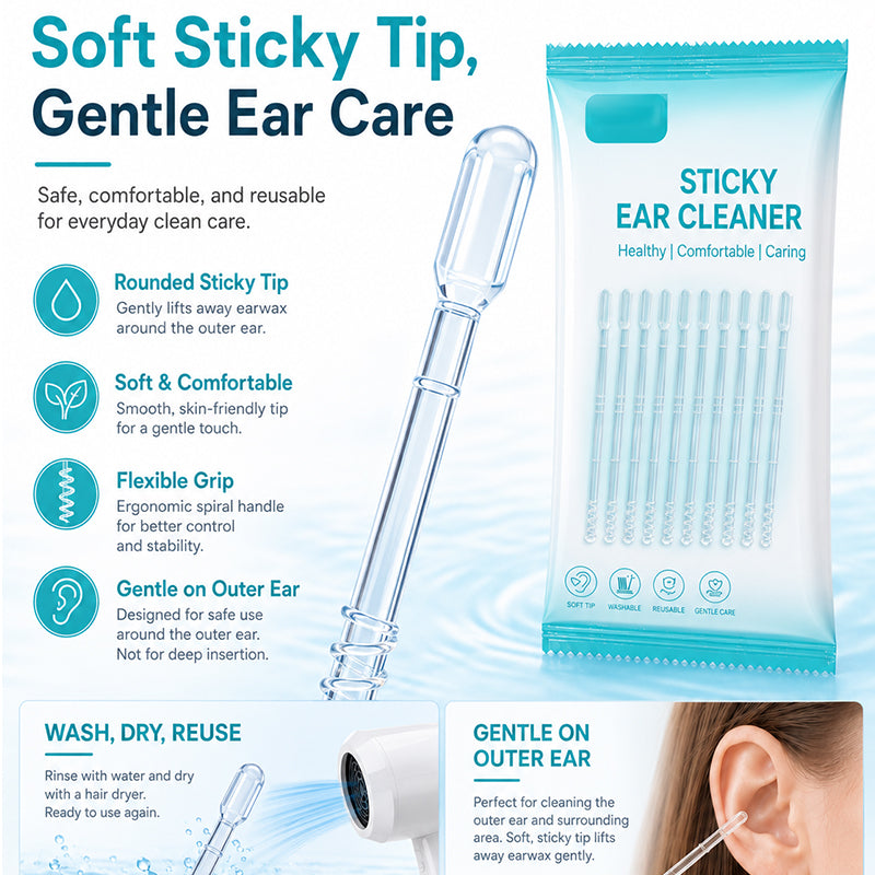 🥳2026 HOT SALE🥳💞50K+ SOLD!👂✨ 50% OFF! Gentle Sticky Ear Cleaning Sticks – Adhesive tip lifts dry earwax without scraping. Soft rounded ends, safe & comfortable. Reusable & hygienic! 🛡️💧