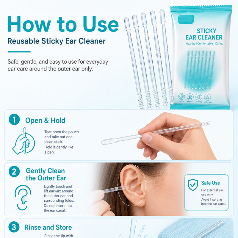🥳2026 HOT SALE🥳💞50K+ SOLD!👂✨ 50% OFF! Gentle Sticky Ear Cleaning Sticks – Adhesive tip lifts dry earwax without scraping. Soft rounded ends, safe & comfortable. Reusable & hygienic! 🛡️💧