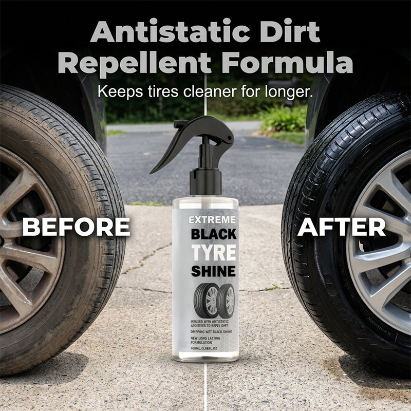 🥳2026 HOT SALE🥳💞50K+ SOLD!🛞✨ 50% OFF! Tire Shine Spray – Instant wet black shine, lasts for weeks. Anti‑static formula repels dirt. No wiping, just spray & go! 🚗💨