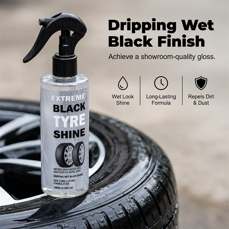 🥳2026 HOT SALE🥳💞50K+ SOLD!🛞✨ 50% OFF! Tire Shine Spray – Instant wet black shine, lasts for weeks. Anti‑static formula repels dirt. No wiping, just spray & go! 🚗💨