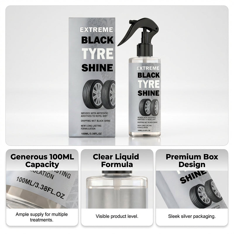 🥳2026 HOT SALE🥳💞50K+ SOLD!🛞✨ 50% OFF! Tire Shine Spray – Instant wet black shine, lasts for weeks. Anti‑static formula repels dirt. No wiping, just spray & go! 🚗💨