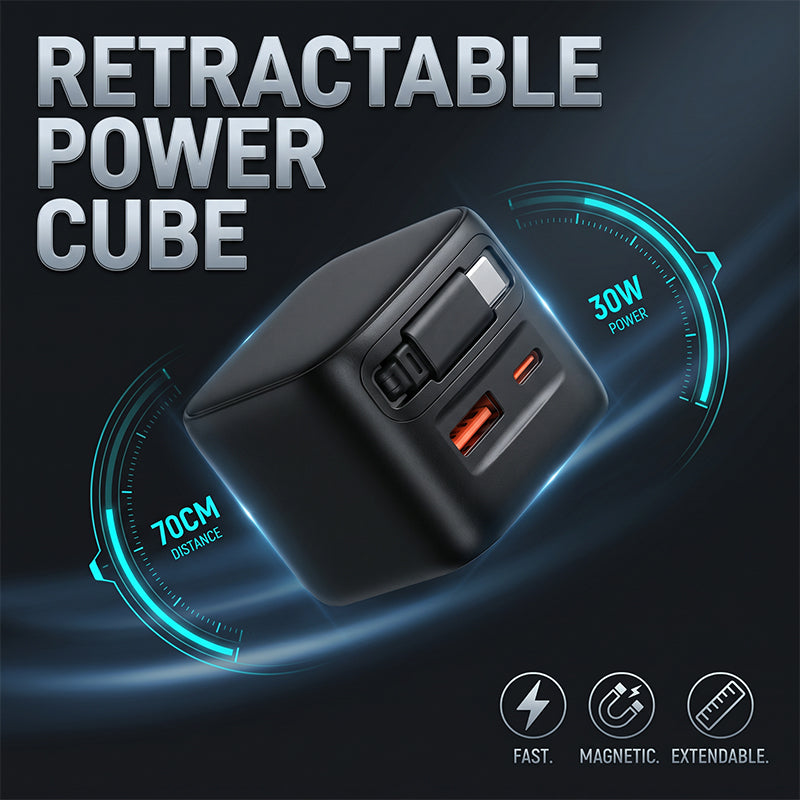 🥳2026 HOT SALE🥳💞50K+ SOLD!🔌🔄 50% OFF! 30W GaN Charger with Retractable Cable – Built‑in 70cm cord, auto retract. 3‑in‑1, ultra‑compact 50mm. No more tangled cables! 🎯✨