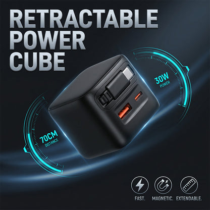 🥳2026 HOT SALE🥳💞50K+ SOLD!🔌🔄 50% OFF! 30W GaN Charger with Retractable Cable – Built‑in 70cm cord, auto retract. 3‑in‑1, ultra‑compact 50mm. No more tangled cables! 🎯✨