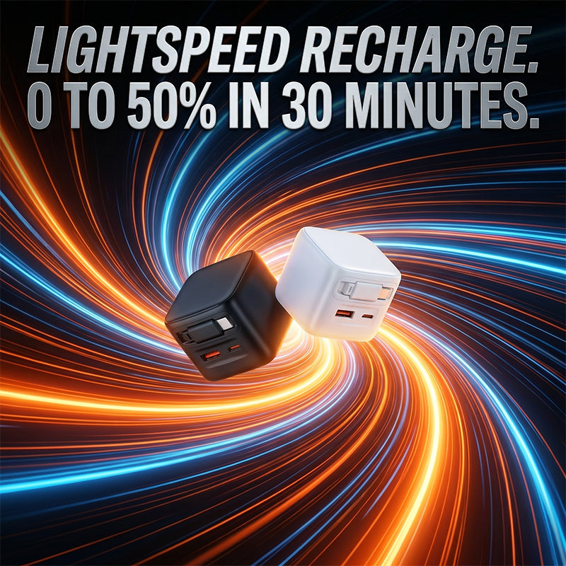 🥳2026 HOT SALE🥳💞50K+ SOLD!🔌🔄 50% OFF! 30W GaN Charger with Retractable Cable – Built‑in 70cm cord, auto retract. 3‑in‑1, ultra‑compact 50mm. No more tangled cables! 🎯✨
