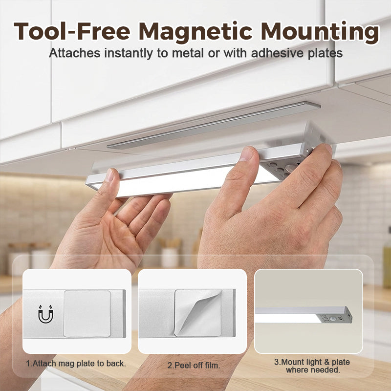 🥳2026 HOT SALE🥳💞50K+ SOLD!💡🛡️ 50% OFF! Motion Sensor Under Cabinet Light – Auto‑on when you walk in, 120° sensing range. 3 colour temps & 5 brightness levels. Magnetic install – no screws! 🔋✨
