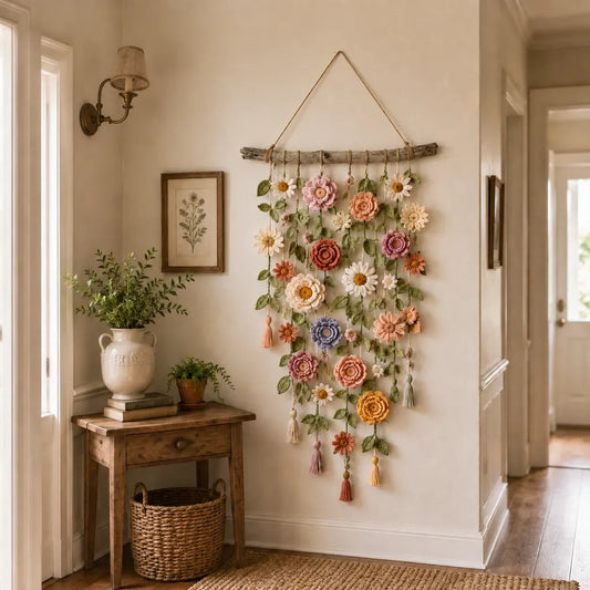 🥳2026 HOT SALE🥳💞50K+ SOLD!🌸🌿 50% OFF! Crochet Flower Wall Hanging Decor – Handmade boho floral design, tassel accents & rustic wooden branch. Adds warmth & charm to any room – instant cosy upgrade! 🏡✨