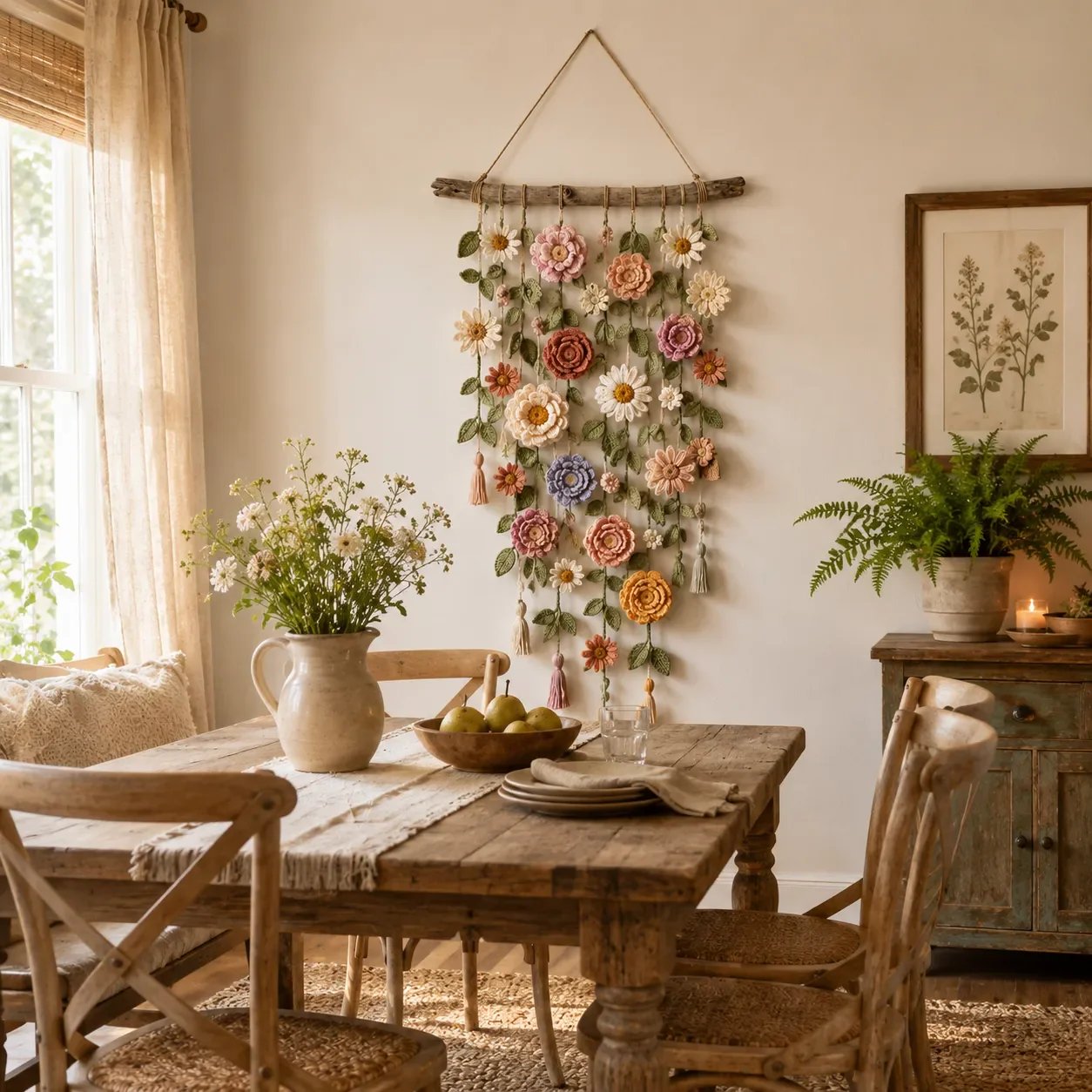 🥳2026 HOT SALE🥳💞50K+ SOLD!🌸🌿 50% OFF! Crochet Flower Wall Hanging Decor – Handmade boho floral design, tassel accents & rustic wooden branch. Adds warmth & charm to any room – instant cosy upgrade! 🏡✨
