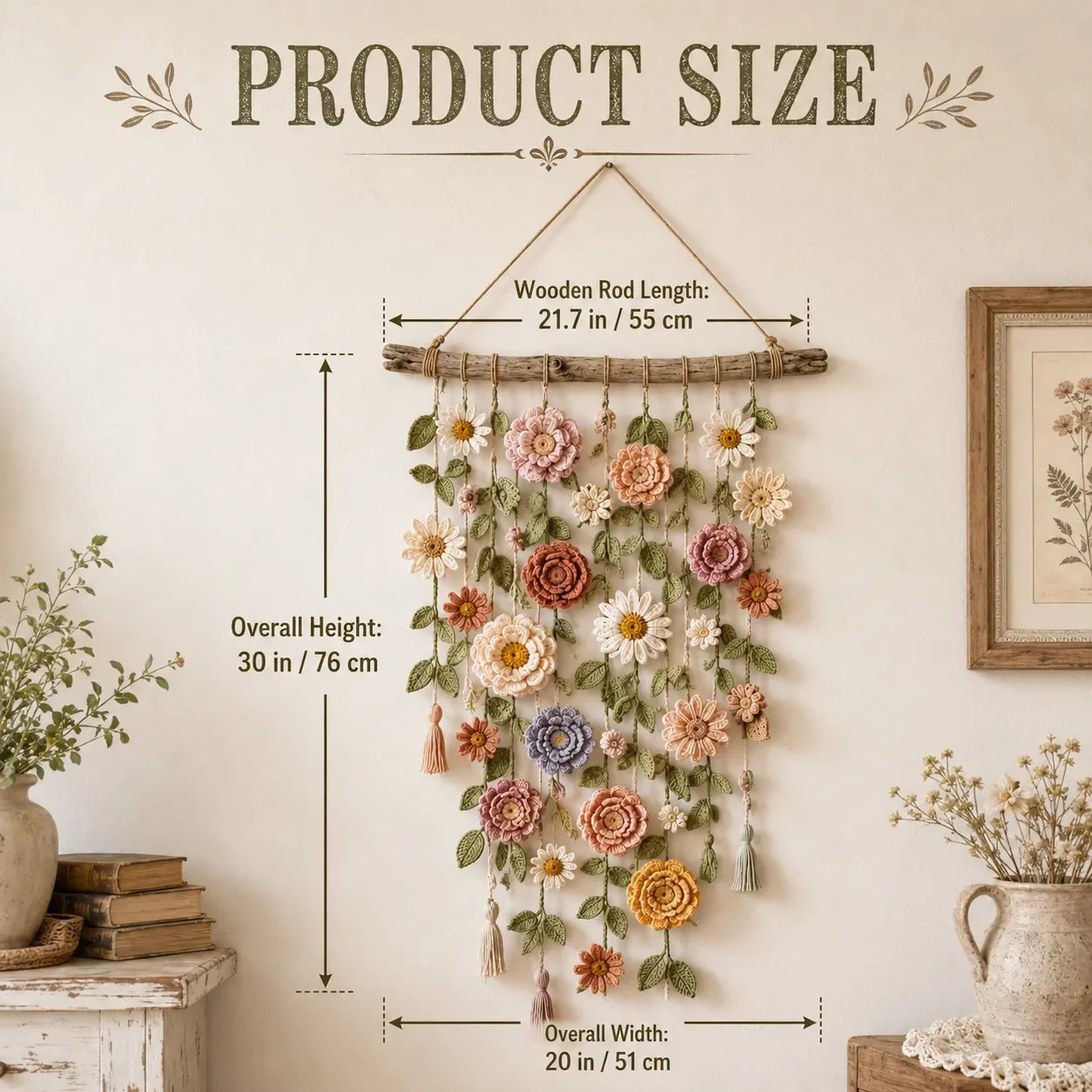 🥳2026 HOT SALE🥳💞50K+ SOLD!🌸🌿 50% OFF! Crochet Flower Wall Hanging Decor – Handmade boho floral design, tassel accents & rustic wooden branch. Adds warmth & charm to any room – instant cosy upgrade! 🏡✨