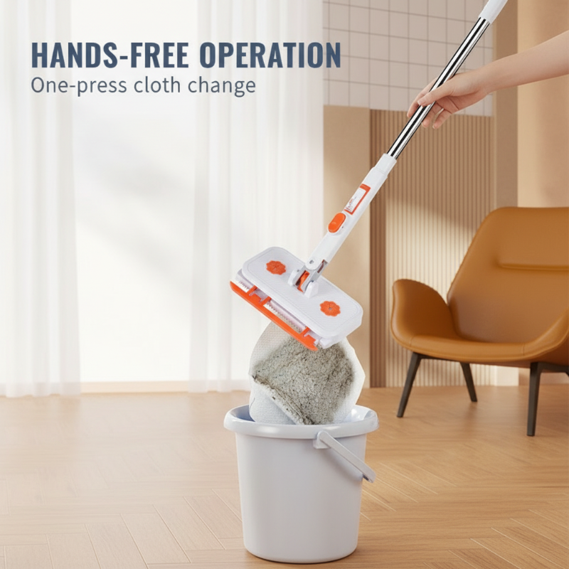 🥳2026 HOT SALE🥳💞50K+ SOLD! 🧹✨ 50% OFF! Multi-Functional Hands-Free Clip Flat Mop – One-key press opens clamps – no touching dirty cloths! Shark-tooth grip holds any wipe or towel firmly. Hygienic & hassle-free! 🧤💪