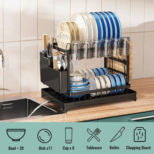 🥳2026 HOT SALE🥳💞50K+ SOLD! 🍽️💧 50% OFF! 2-Tier Dish Rack – rustproof carbon steel, 360° drainage spout, large capacity. Keeps counters dry & tidy! UK Stock. 🏠✅