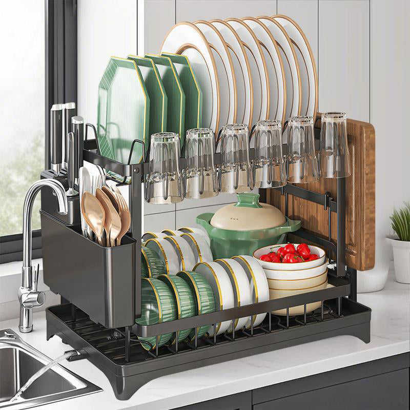 🍽️ Double the Drying Space – 2-Tier Dish Rack with Rustproof Frame & Drainboard. 50% Off. UK Stock
