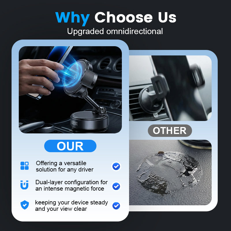 🥳2026 HOT SALE🥳💞50K+ SOLD! 🚗📱 50% OFF! Adjustable Magnetic Car Mount – Vacuum suction base for secure hold on bumpy roads. 24 N55 magnets – strong grip through most cases. 1080° rotation – perfect angle every time! 🛡️✨