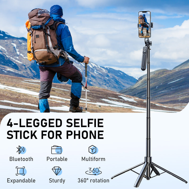 🥳2026 HOT SALE🥳💞50K+ SOLD!📱🦵 50% OFF! 4‑Legged Selfie Stick – One‑button pop‑up, stable 4‑leg base & 180cm extension. Perfect for family photos – no more awkward angles! 🎥✨