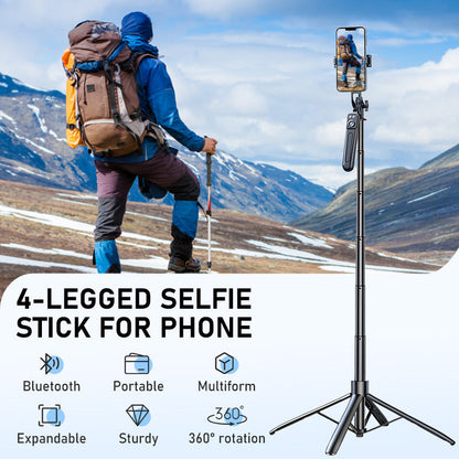 🥳2026 HOT SALE🥳💞50K+ SOLD!📱🦵 50% OFF! 4‑Legged Selfie Stick – One‑button pop‑up, stable 4‑leg base & 180cm extension. Perfect for family photos – no more awkward angles! 🎥✨
