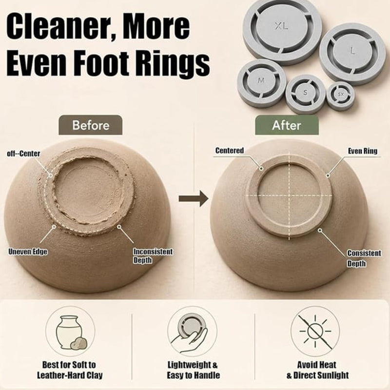 🥳2026 HOT SALE🥳💞50K+ SOLD!🏺✨ 50% OFF! Pottery Foot Ring Template – Quick centering, 5 sizes for cups to bowls. 3‑step press & shape. Perfect for beginners & hobbyists! 🌀🛠️
