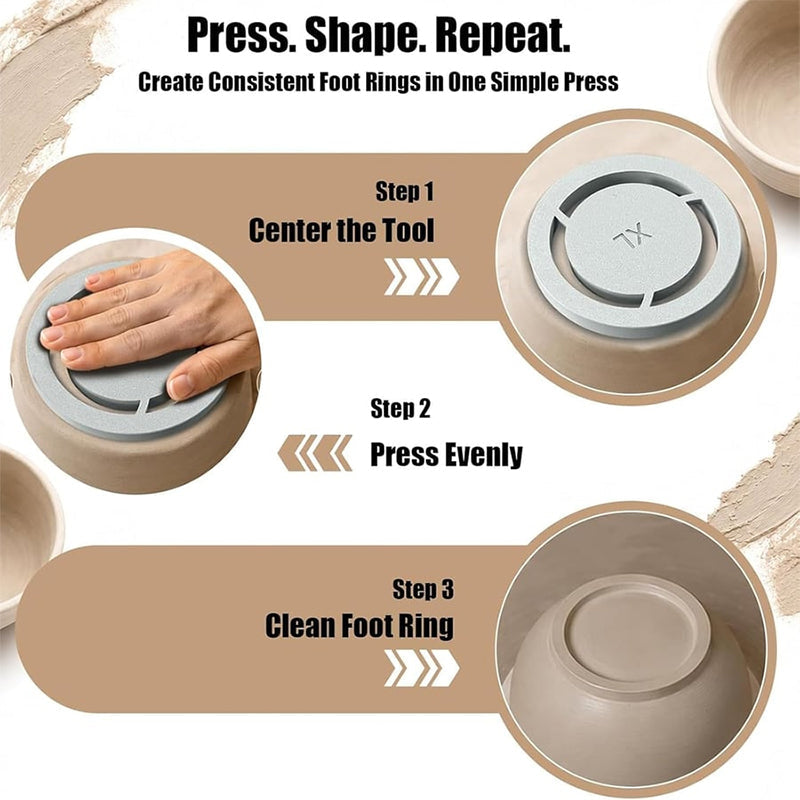 🥳2026 HOT SALE🥳💞50K+ SOLD!🏺✨ 50% OFF! Pottery Foot Ring Template – Quick centering, 5 sizes for cups to bowls. 3‑step press & shape. Perfect for beginners & hobbyists! 🌀🛠️