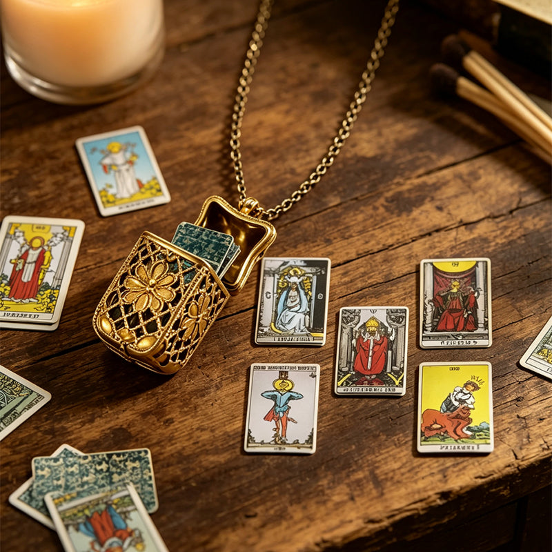 🥳2026 HOT SALE🥳💞50K+ SOLD!🔮✨ 50% OFF! Vintage Tarot Locket Pendant Necklace – Miniature 22‑card deck inside, antique bronze finish. Carry your daily guidance & wisdom everywhere! 📿💫