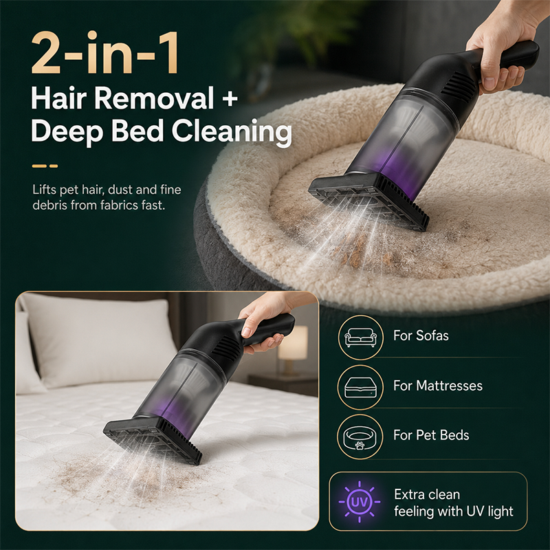 🥳2026 HOT SALE🥳💞50K+ SOLD!🛏️✨ 50% OFF! Handheld Cordless Mattress Vacuum – 15000Pa suction + UV light kills mites & allergens. Deep clean sofas & car seats too – healthier sleep starts here! 🧼💪