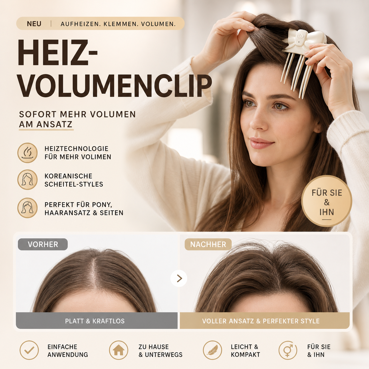 🥳2026 HOT SALE🥳💞50K+ SOLD!💨✨ 50% OFF! Wireless Heated Root Volumizing Clip – 3‑second lift for flat, fine hair. No backcombing, no damage – just clip, heat & go. Portable travel styling! 🌀💕