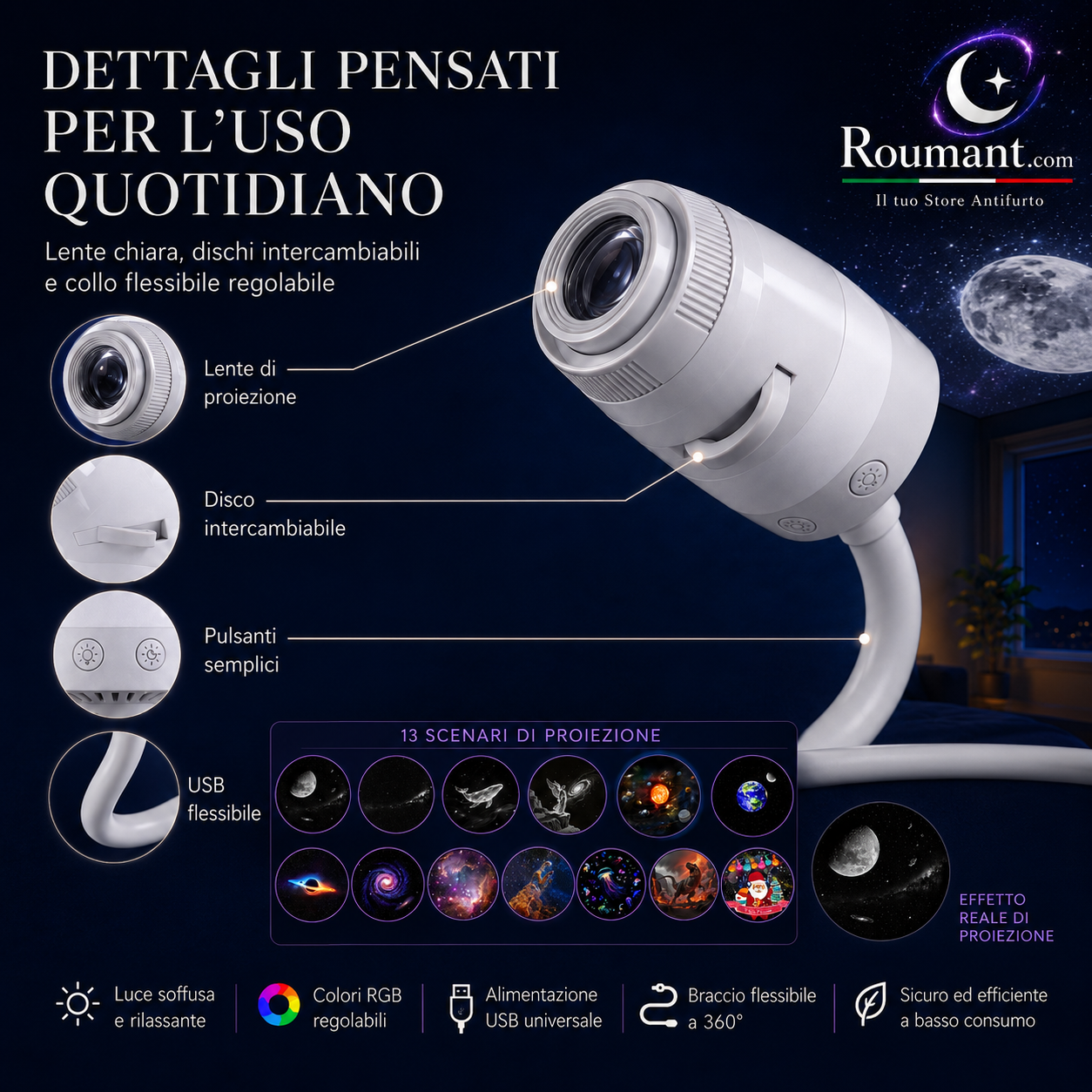 🥳2026 HOT SALE🥳💞50K+ SOLD! 🌌✨ 50% OFF! USB Starry Sky Projector Lamp – 13 interchangeable film discs, flexible gooseneck. Create dreamy galaxy projections – perfect for bedroom relaxation! 🛏️💡