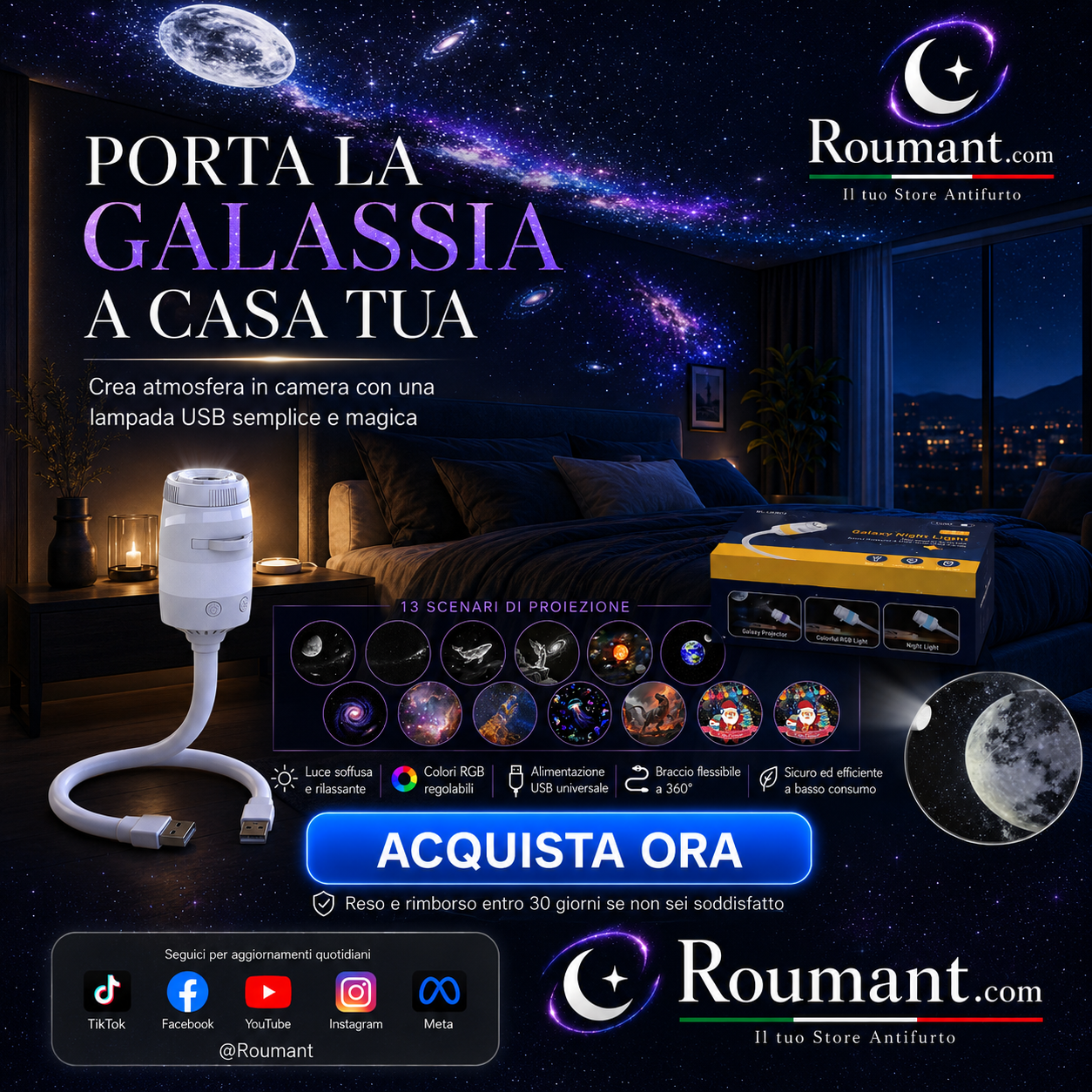 🥳2026 HOT SALE🥳💞50K+ SOLD! 🌌✨ 50% OFF! USB Starry Sky Projector Lamp – 13 interchangeable film discs, flexible gooseneck. Create dreamy galaxy projections – perfect for bedroom relaxation! 🛏️💡
