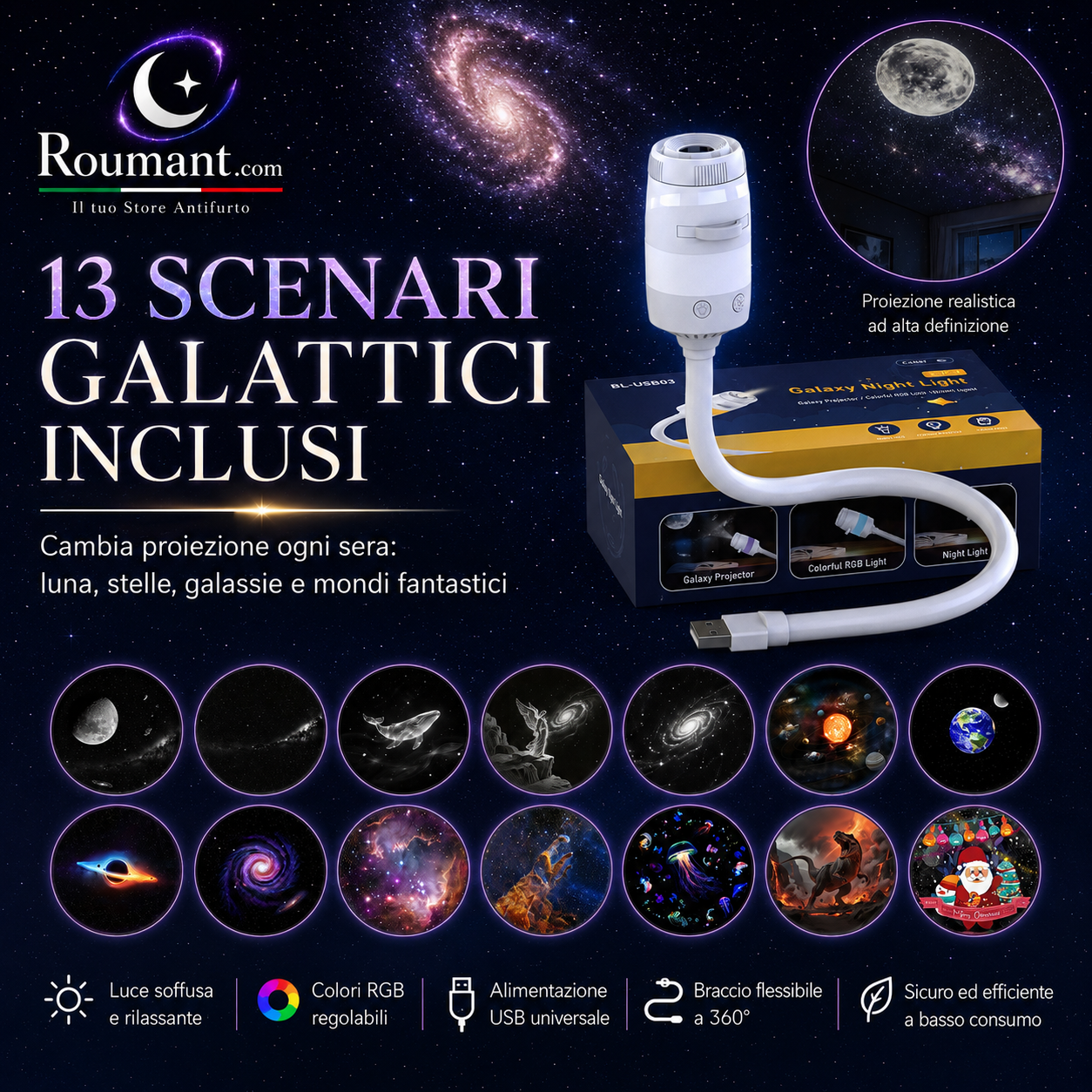 🥳2026 HOT SALE🥳💞50K+ SOLD! 🌌✨ 50% OFF! USB Starry Sky Projector Lamp – 13 interchangeable film discs, flexible gooseneck. Create dreamy galaxy projections – perfect for bedroom relaxation! 🛏️💡