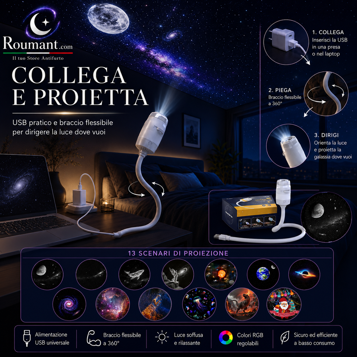 🥳2026 HOT SALE🥳💞50K+ SOLD! 🌌✨ 50% OFF! USB Starry Sky Projector Lamp – 13 interchangeable film discs, flexible gooseneck. Create dreamy galaxy projections – perfect for bedroom relaxation! 🛏️💡