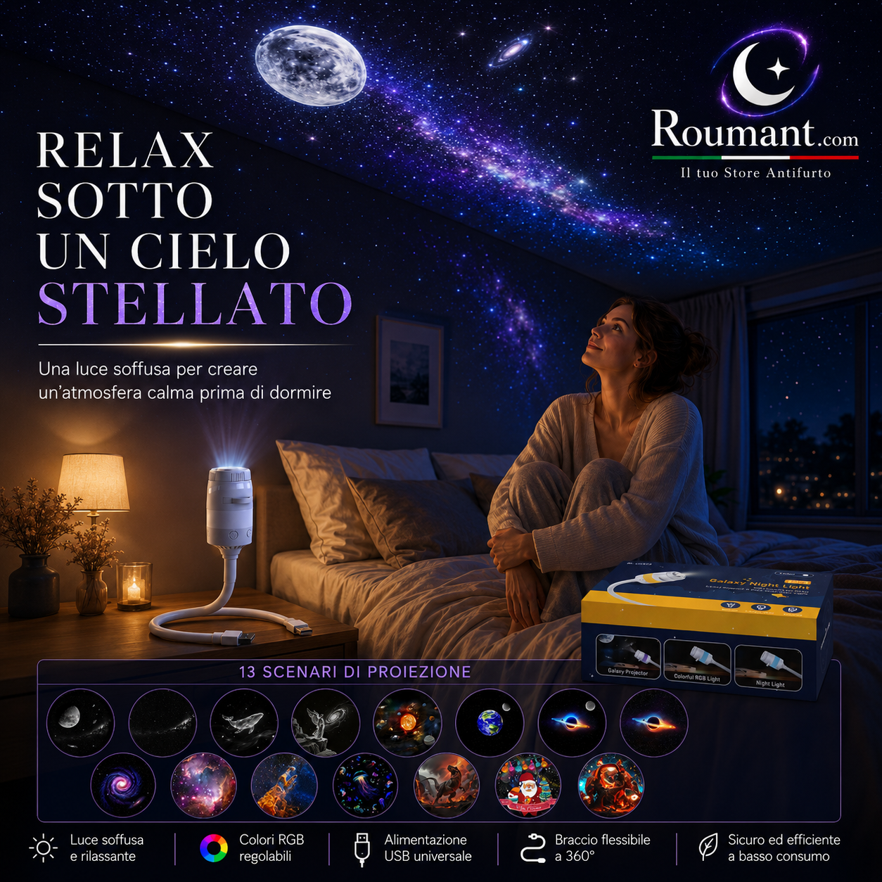 🥳2026 HOT SALE🥳💞50K+ SOLD! 🌌✨ 50% OFF! USB Starry Sky Projector Lamp – 13 interchangeable film discs, flexible gooseneck. Create dreamy galaxy projections – perfect for bedroom relaxation! 🛏️💡
