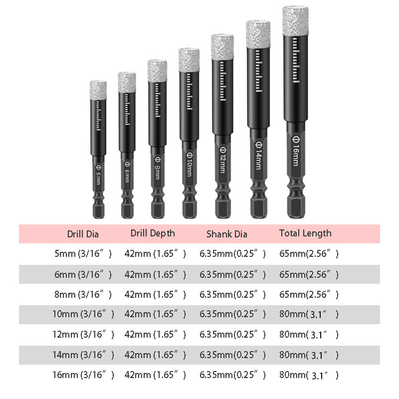 🥳2026 HOT SALE🥳💞50K+ SOLD! 💎🔧 50% OFF! Diamond Drill Bits Set – 5-16mm hex shank, dry/wet use. Cuts clean precision holes in tile, glass, granite & marble without chipping! 🛡️💪