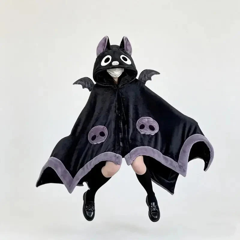🥳2026 HOT SALE🥳💞50K+ SOLD!🎃🦇 50% OFF! Unisex Wearable Blanket Bat Hooded Cape – Oversized batwing sleeves, thick plush fleece. One size fits all – cozy & cute! 🧣✨