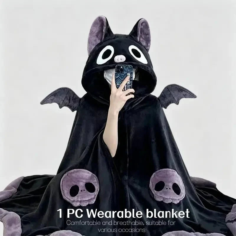 🥳2026 HOT SALE🥳💞50K+ SOLD!🎃🦇 50% OFF! Unisex Wearable Blanket Bat Hooded Cape – Oversized batwing sleeves, thick plush fleece. One size fits all – cozy & cute! 🧣✨