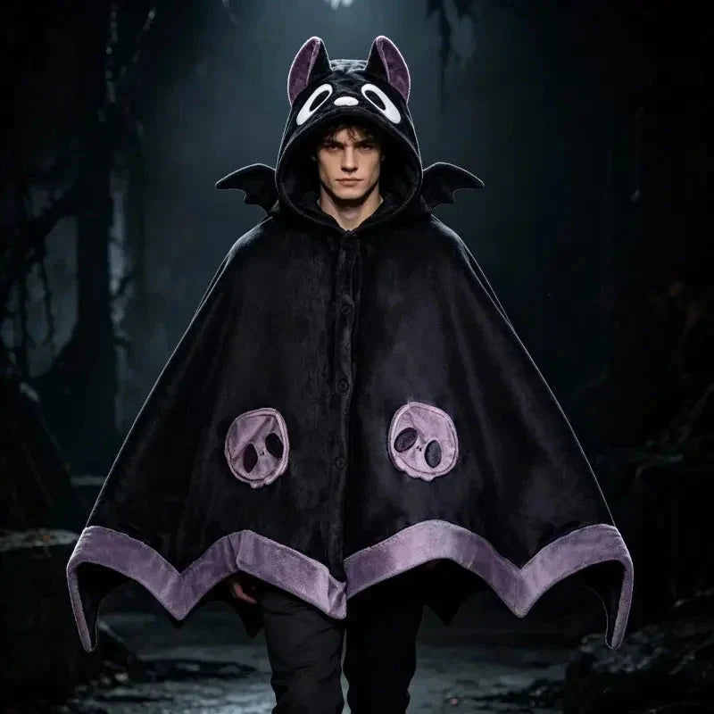 🥳2026 HOT SALE🥳💞50K+ SOLD!🎃🦇 50% OFF! Unisex Wearable Blanket Bat Hooded Cape – Oversized batwing sleeves, thick plush fleece. One size fits all – cozy & cute! 🧣✨