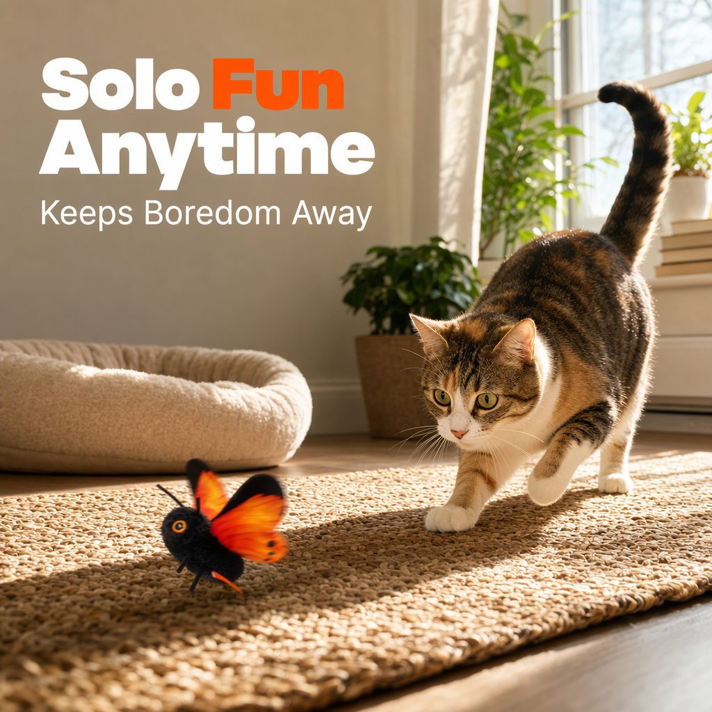 🥳2026 HOT SALE🥳💞50K+ SOLD!🐱🦋 50% OFF! Smart Sensing Flapping Butterfly Cat Toy – Auto‑fluttering wings spark hunting instincts, keeps indoor cats active & engaged. Solo play anytime – no more boredom! 🎯✨