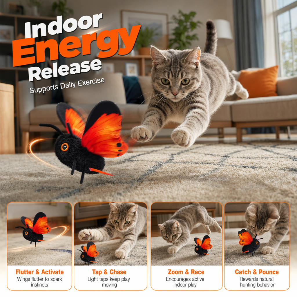 🥳2026 HOT SALE🥳💞50K+ SOLD!🐱🦋 50% OFF! Smart Sensing Flapping Butterfly Cat Toy – Auto‑fluttering wings spark hunting instincts, keeps indoor cats active & engaged. Solo play anytime – no more boredom! 🎯✨
