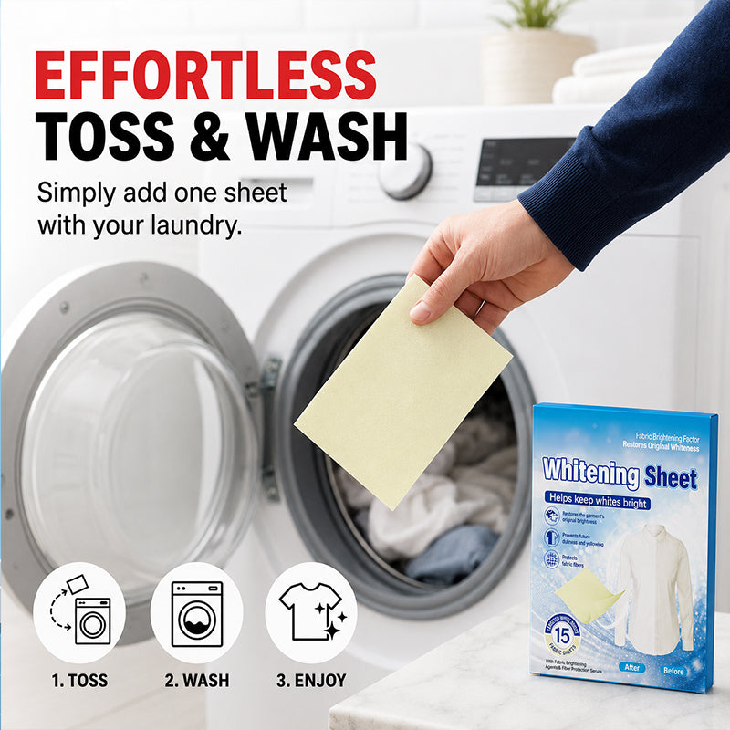 🥳2026 HOT SALE🥳💞50K+ SOLD!🧺✨ 50% OFF! Laundry Whitening Sheets – 20‑pack, bleach‑free, works in all water temps. Removes yellow stains & dinginess – just toss in the machine, no scrubbing! 💨⭐