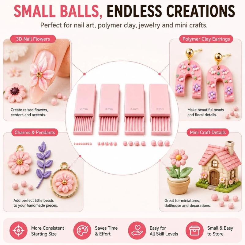 🥳2026 HOT SALE🥳💞50K+ SOLD!🔮✨ 50% OFF! Mini Clay Ball Maker Set – 4 precision sizes: 2‑5mm. Uniform clay balls for earrings, charms & nail art – no more hand‑rolling! 🎨🛠️