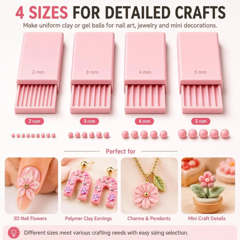 🥳2026 HOT SALE🥳💞50K+ SOLD!🔮✨ 50% OFF! Mini Clay Ball Maker Set – 4 precision sizes: 2‑5mm. Uniform clay balls for earrings, charms & nail art – no more hand‑rolling! 🎨🛠️