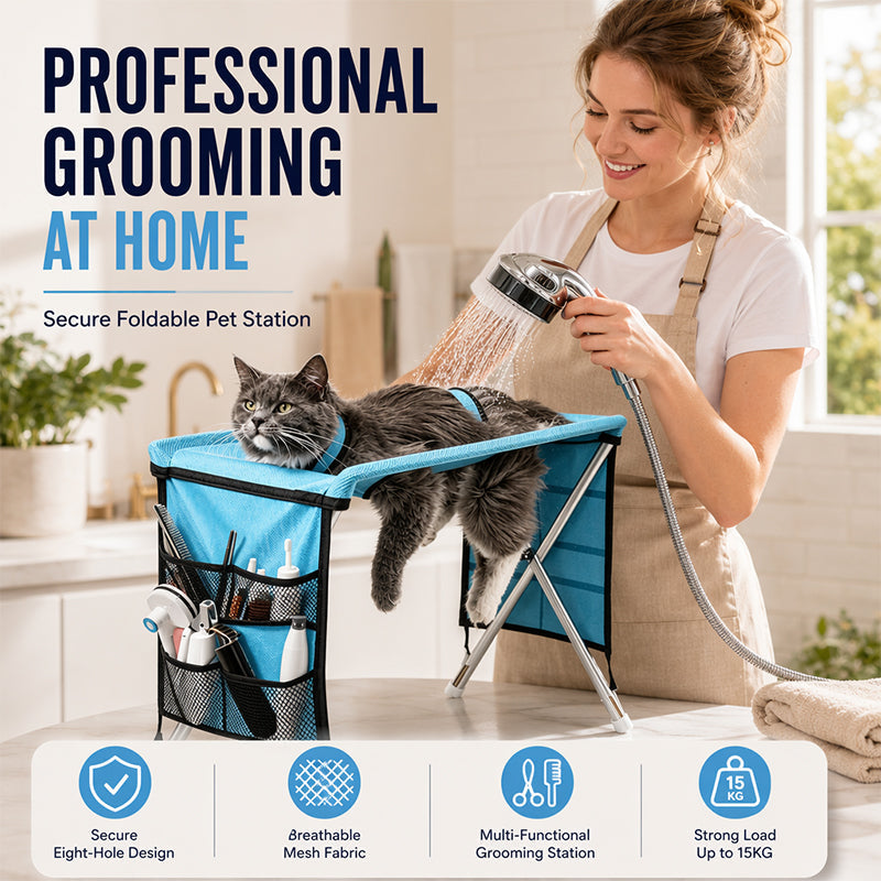 🥳2026 HOT SALE🥳💞50K+ SOLD!🛋️🐕 50% OFF! 2‑in‑1 Foldable Pet Grooming Bed – Groom standing up, no more bending! Stable & comfortable for nail trimming & drying. A back‑saver for seniors! 💪✨