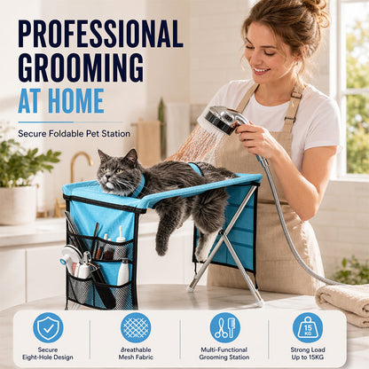 🥳2026 HOT SALE🥳💞50K+ SOLD!🛋️🐕 50% OFF! 2‑in‑1 Foldable Pet Grooming Bed – Groom standing up, no more bending! Stable & comfortable for nail trimming & drying. A back‑saver for seniors! 💪✨