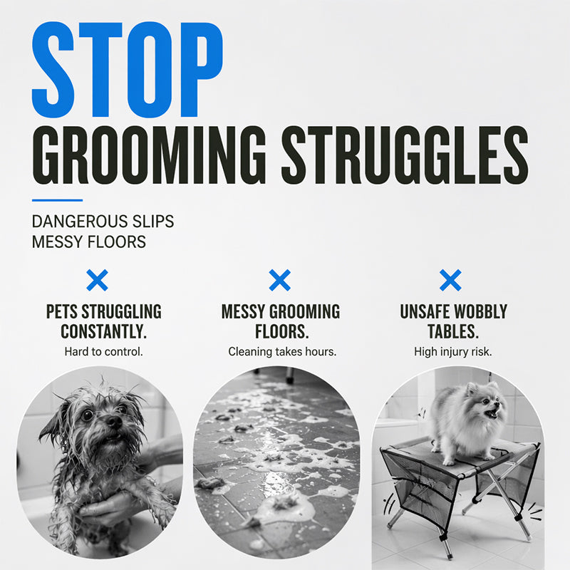 🥳2026 HOT SALE🥳💞50K+ SOLD!🛋️🐕 50% OFF! 2‑in‑1 Foldable Pet Grooming Bed – Groom standing up, no more bending! Stable & comfortable for nail trimming & drying. A back‑saver for seniors! 💪✨