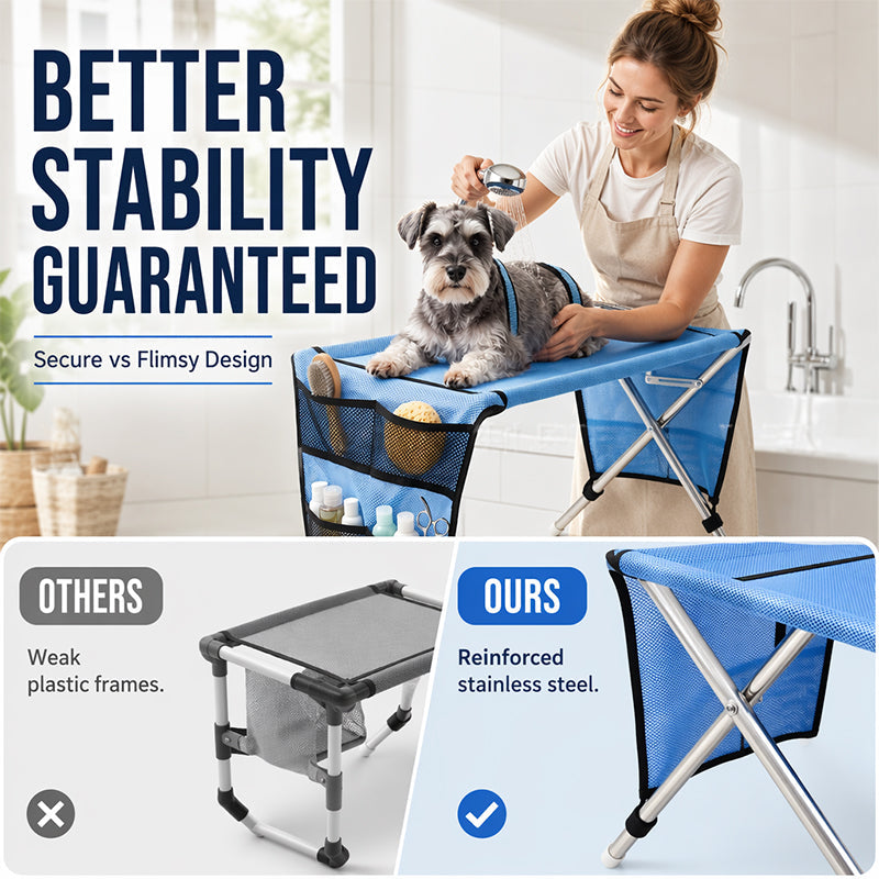 🥳2026 HOT SALE🥳💞50K+ SOLD!🛋️🐕 50% OFF! 2‑in‑1 Foldable Pet Grooming Bed – Groom standing up, no more bending! Stable & comfortable for nail trimming & drying. A back‑saver for seniors! 💪✨