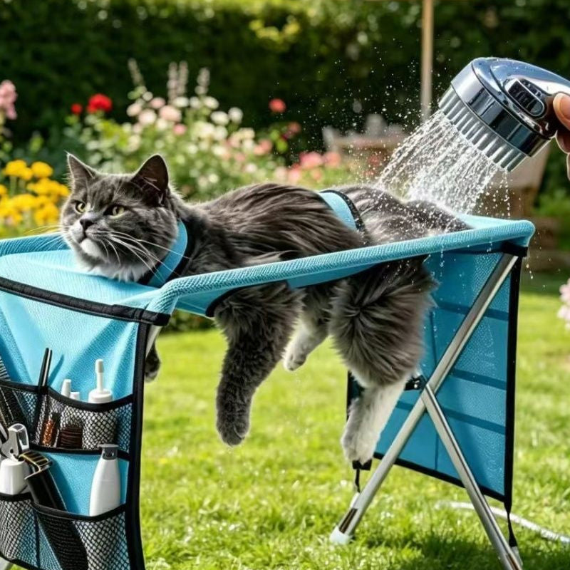 🥳2026 HOT SALE🥳💞50K+ SOLD!🛋️🐕 50% OFF! 2‑in‑1 Foldable Pet Grooming Bed – Groom standing up, no more bending! Stable & comfortable for nail trimming & drying. A back‑saver for seniors! 💪✨